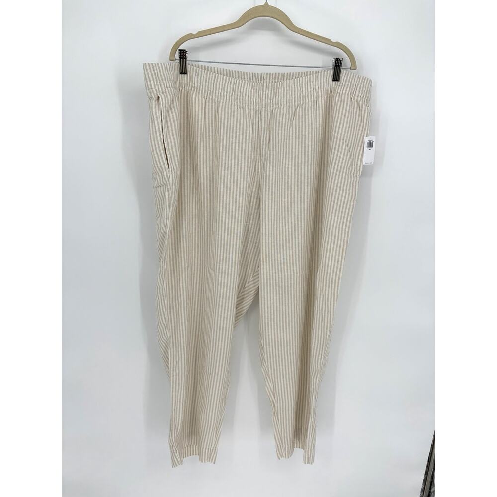 Old Navy Womens Linen Blend Pants XL Beige Stripe Straight Leg Euro Summer Chic